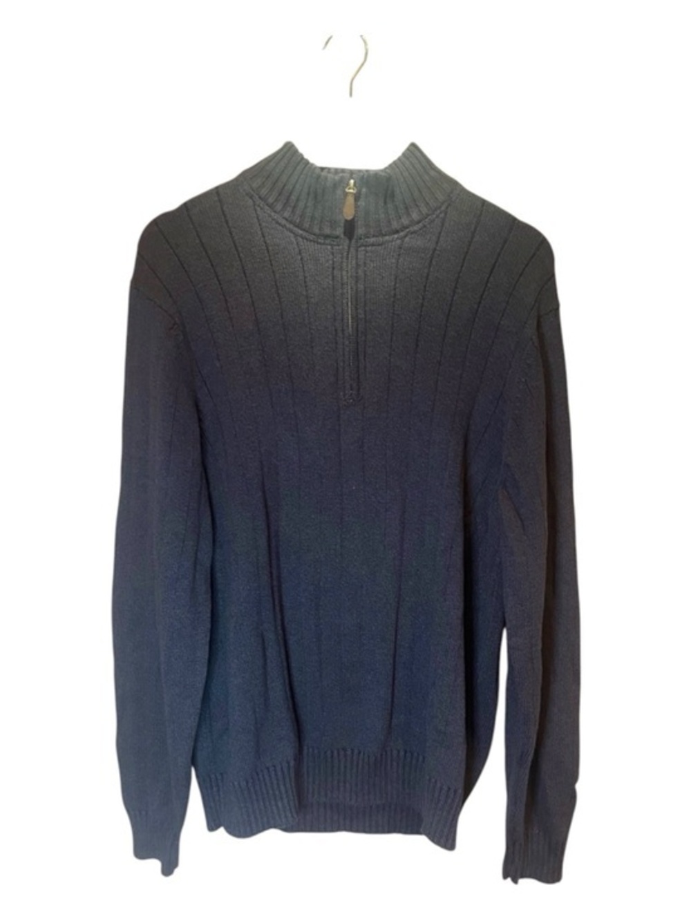 G.H. Bass Men’s Quarter Zip Ribbed Knit Cotton Sweater Blue Size Large